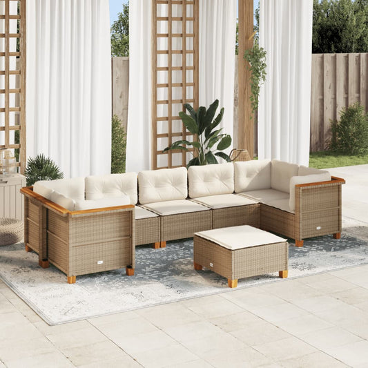 8-tlg. Garten-Sofagarnitur mit Kissen Beige Poly Rattan