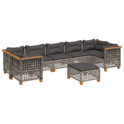 8-tlg. Garten-Sofagarnitur mit Kissen Grau Poly Rattan