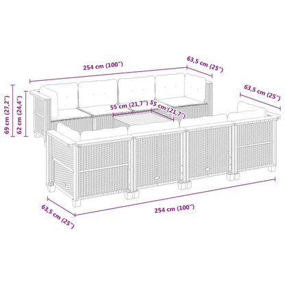 9-tlg. Garten-Sofagarnitur mit Kissen Schwarz Poly Rattan