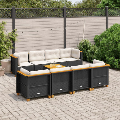 9-tlg. Garten-Sofagarnitur mit Kissen Schwarz Poly Rattan