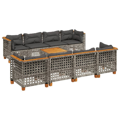 9-tlg. Garten-Sofagarnitur mit Kissen Grau Poly Rattan