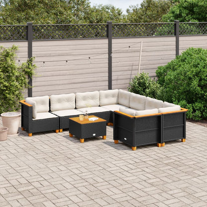 9-tlg. Garten-Sofagarnitur mit Kissen Schwarz Poly Rattan