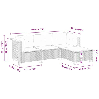 4-tlg. Garten-Sofagarnitur mit Kissen Schwarz Poly Rattan