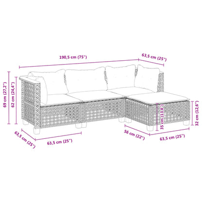 4-tlg. Garten-Sofagarnitur mit Kissen Grau Poly Rattan