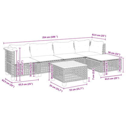 6-tlg. Garten-Sofagarnitur mit Kissen Grau Poly Rattan