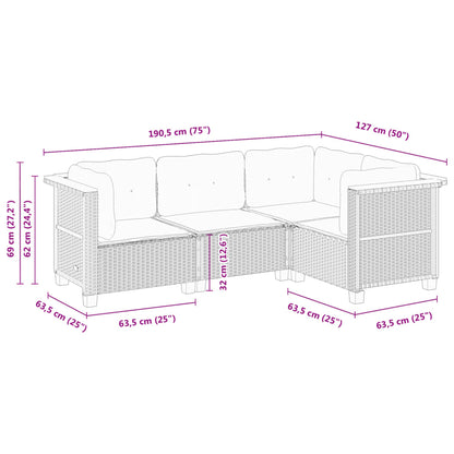 4-tlg. Garten-Sofagarnitur mit Kissen Schwarz Poly Rattan