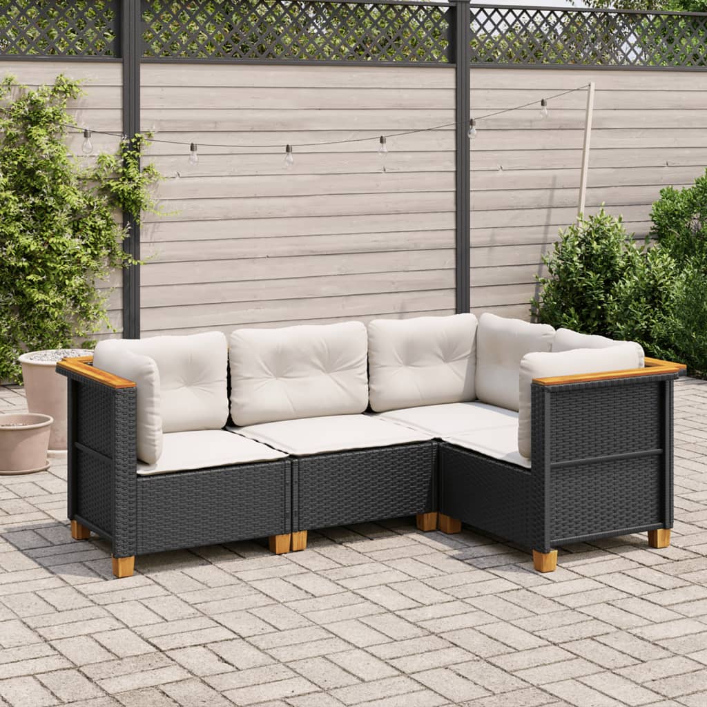 4-tlg. Garten-Sofagarnitur mit Kissen Schwarz Poly Rattan