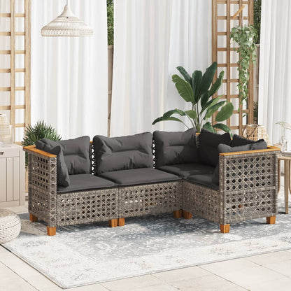 4-tlg. Garten-Sofagarnitur mit Kissen Grau Poly Rattan