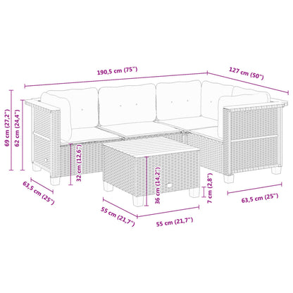 5-tlg. Garten-Sofagarnitur mit Kissen Schwarz Poly Rattan