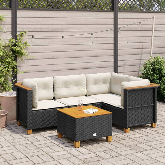 5-tlg. Garten-Sofagarnitur mit Kissen Schwarz Poly Rattan