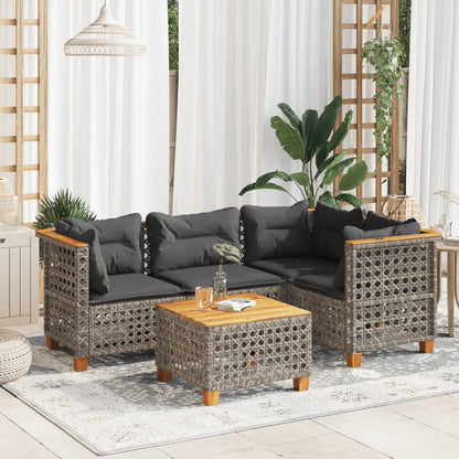 5-tlg. Garten-Sofagarnitur mit Kissen Grau Poly Rattan