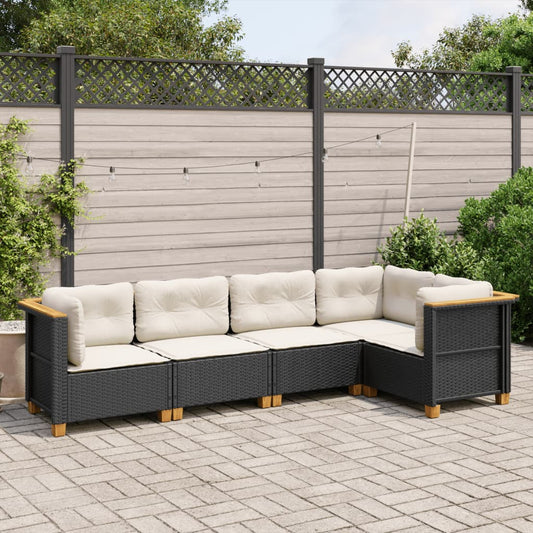 5-tlg. Garten-Sofagarnitur mit Kissen Schwarz Poly Rattan