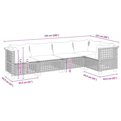 5-tlg. Garten-Sofagarnitur mit Kissen Grau Poly Rattan