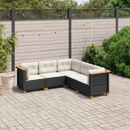 5-tlg. Garten-Sofagarnitur mit Kissen Schwarz Poly Rattan