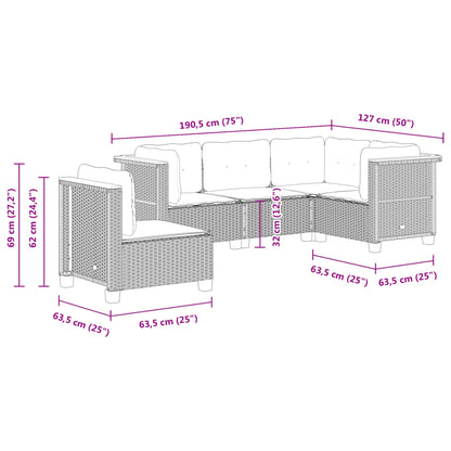 5-tlg. Garten-Sofagarnitur mit Kissen Schwarz Poly Rattan