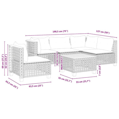 6-tlg. Garten-Sofagarnitur mit Kissen Grau Poly Rattan