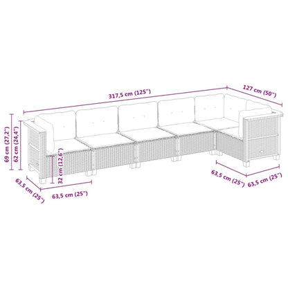 6-tlg. Garten-Sofagarnitur mit Kissen Schwarz Poly Rattan