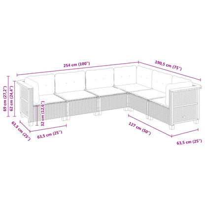 6-tlg. Garten-Sofagarnitur mit Kissen Schwarz Poly Rattan