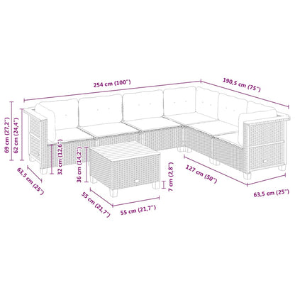 7-tlg. Garten-Sofagarnitur mit Kissen Beige Poly Rattan