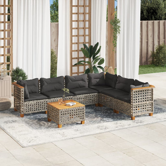 7-tlg. Garten-Sofagarnitur mit Kissen Grau Poly Rattan