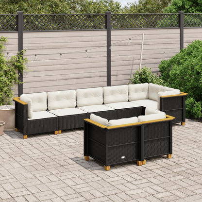 8-tlg. Garten-Sofagarnitur mit Kissen Schwarz Poly Rattan