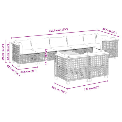 9-tlg. Garten-Sofagarnitur mit Kissen Grau Poly Rattan