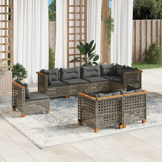 8-tlg. Garten-Sofagarnitur mit Kissen Grau Poly Rattan