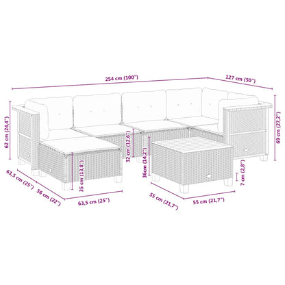 7-tlg. Garten-Sofagarnitur mit Kissen Schwarz Poly Rattan