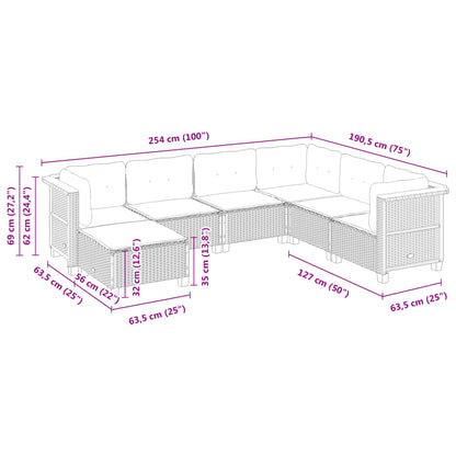 7-tlg. Garten-Sofagarnitur mit Kissen Schwarz Poly Rattan