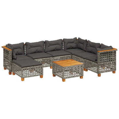 8-tlg. Garten-Sofagarnitur mit Kissen Grau Poly Rattan