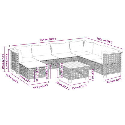 8-tlg. Garten-Sofagarnitur mit Kissen Grau Poly Rattan