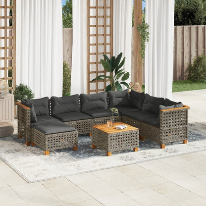 8-tlg. Garten-Sofagarnitur mit Kissen Grau Poly Rattan