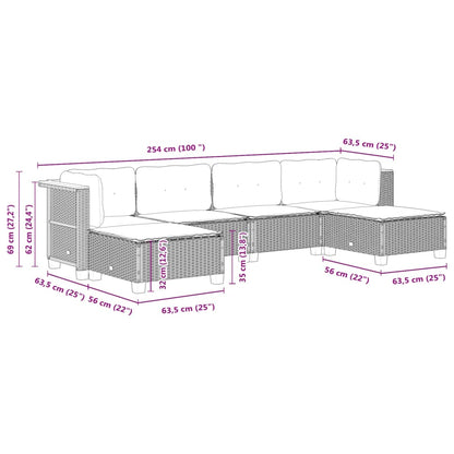 6-tlg. Garten-Sofagarnitur mit Kissen Schwarz Poly Rattan