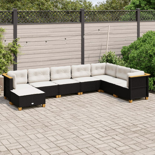 8-tlg. Garten-Sofagarnitur mit Kissen Schwarz Poly Rattan