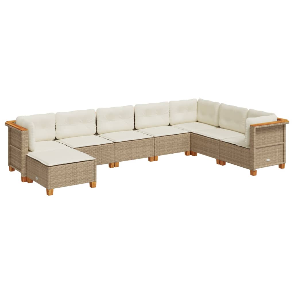 8-tlg. Garten-Sofagarnitur mit Kissen Beige Poly Rattan