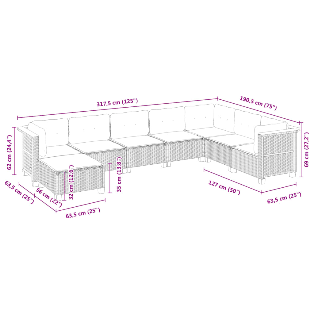 8-tlg. Garten-Sofagarnitur mit Kissen Beige Poly Rattan