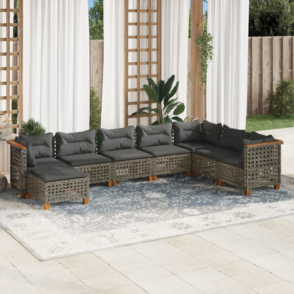 8-tlg. Garten-Sofagarnitur mit Kissen Grau Poly Rattan