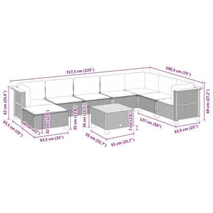 9-tlg. Garten-Sofagarnitur mit Kissen Schwarz Poly Rattan