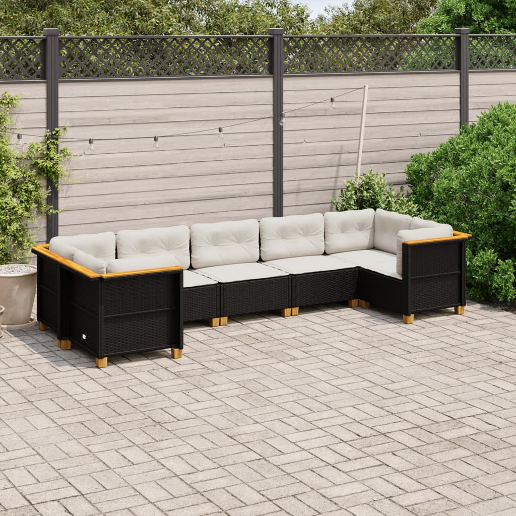 7-tlg. Garten-Sofagarnitur mit Kissen Schwarz Poly Rattan