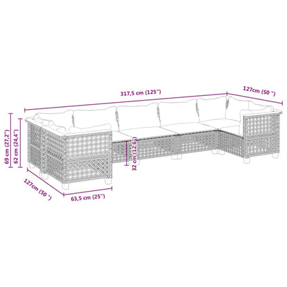 7-tlg. Garten-Sofagarnitur mit Kissen Grau Poly Rattan