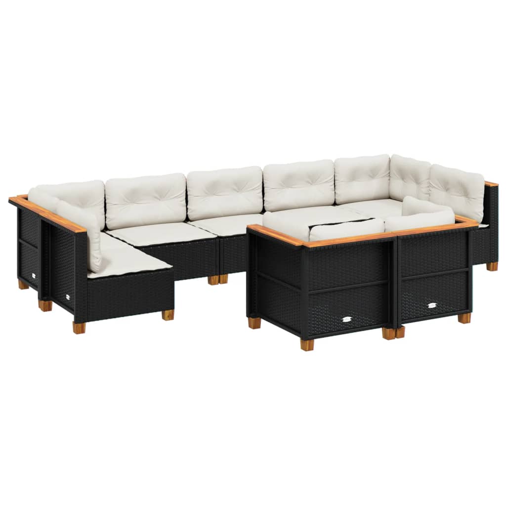 9-tlg. Garten-Sofagarnitur mit Kissen Schwarz Poly Rattan