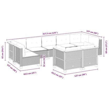 9-tlg. Garten-Sofagarnitur mit Kissen Schwarz Poly Rattan