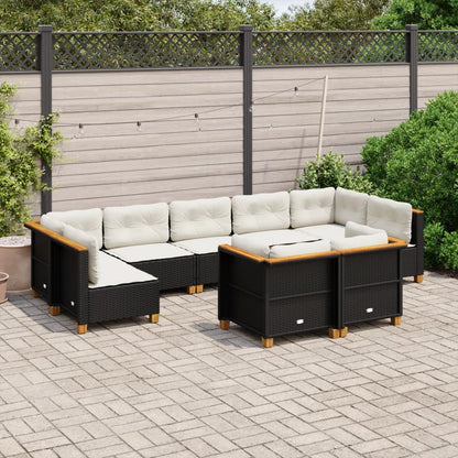 9-tlg. Garten-Sofagarnitur mit Kissen Schwarz Poly Rattan