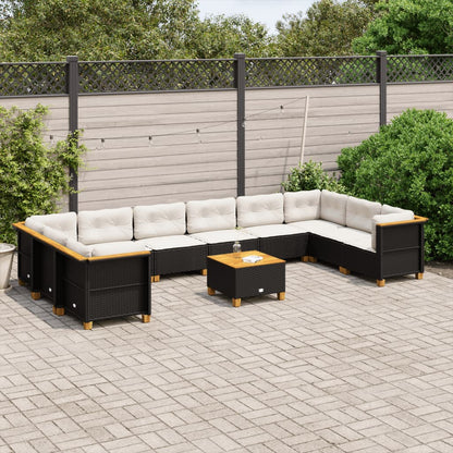 11-tlg. Garten-Sofagarnitur mit Kissen Schwarz Poly Rattan