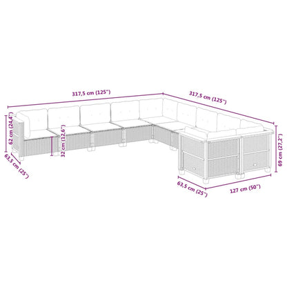 10-tlg. Garten-Sofagarnitur mit Kissen Schwarz Poly Rattan