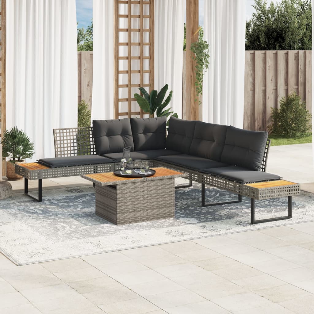 2-tlg. Garten-Sofagarnitur mit Kissen Grau Poly Rattan Akazie