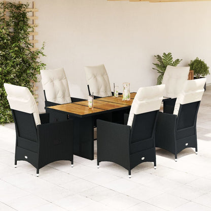 7-tlg. Garten-Essgruppe mit Kissen Schwarz Poly Rattan