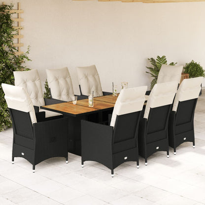 9-tlg. Garten-Essgruppe mit Kissen Schwarz Poly Rattan