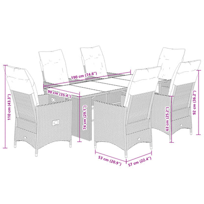 7-tlg. Garten-Essgruppe mit Kissen Schwarz Poly Rattan