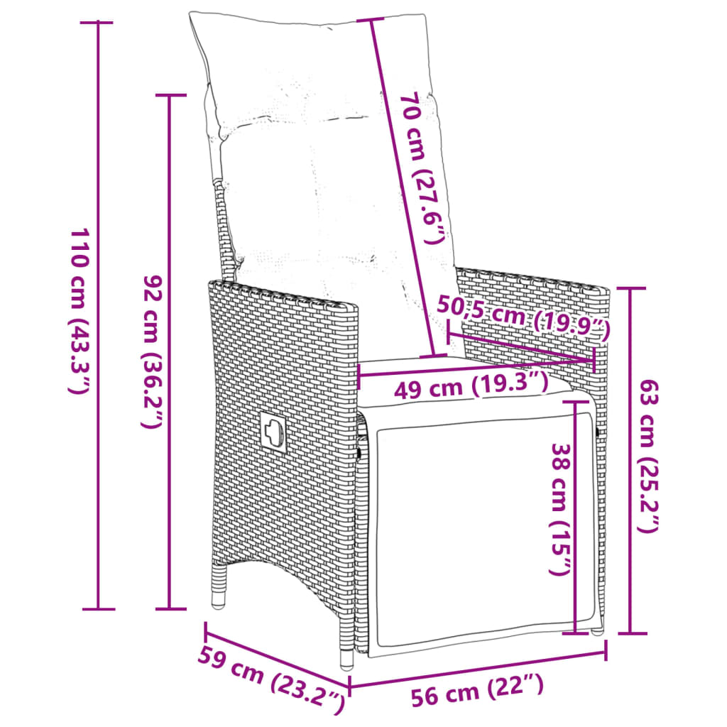 9-tlg. Garten-Essgruppe mit Kissen Braun Poly Rattan